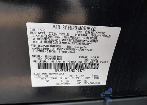 2014 Ford Taurus Limited z USA, uszkodzony, nr VIN 1FAHP2F85EG109470